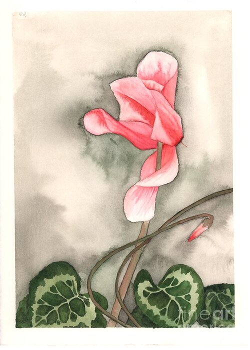 Cyclamen Greeting Card featuring the painting Red Cyclamen by Hilda Wagner