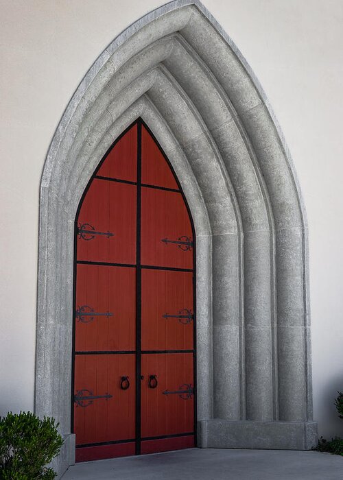 Church Greeting Card featuring the photograph Red Door at Our Lady of the Atonement by Ed Gleichman