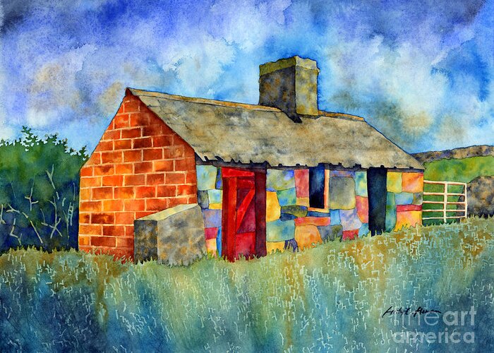 Painting Greeting Card featuring the painting Red Door Cottage by Hailey E Herrera