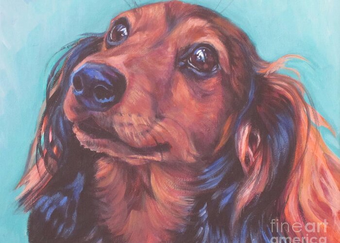 Dachshund Greeting Card featuring the painting Red Doxie by Lee Ann Shepard