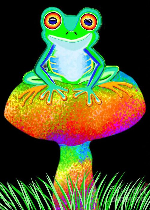 Frog Greeting Card featuring the painting Red Eyed Tree Frog and Mushroom by Nick Gustafson