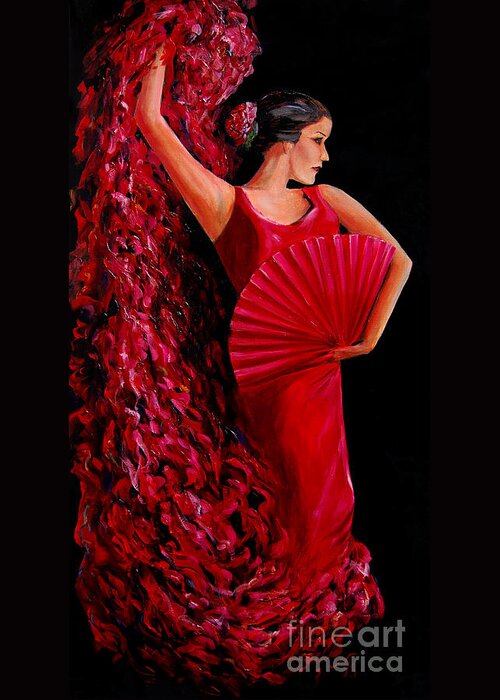 Dance Greeting Card featuring the painting Red Flamenco Dancer by Nancy Bradley