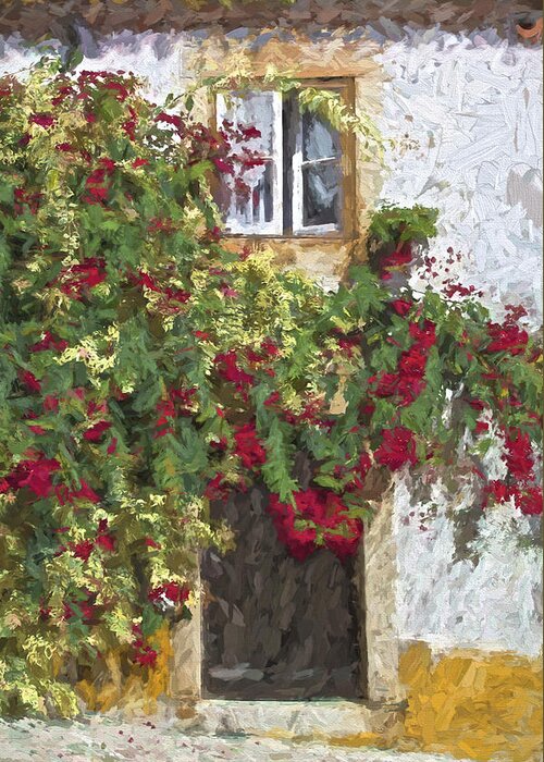 Brown Greeting Card featuring the painting Red Flowers on Vine by David Letts