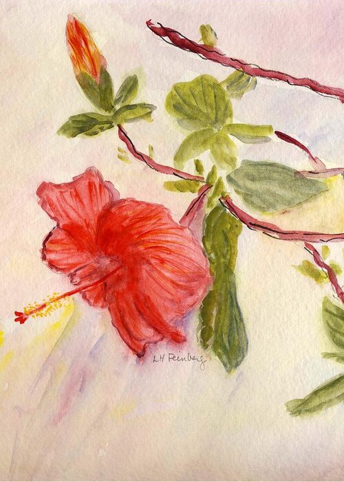 Flowers Greeting Card featuring the painting Red Hibiscus by Linda Feinberg