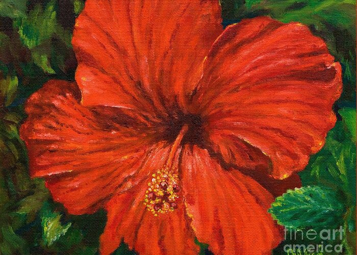 Flower Greeting Card featuring the painting Red Hybiscus by William Reed