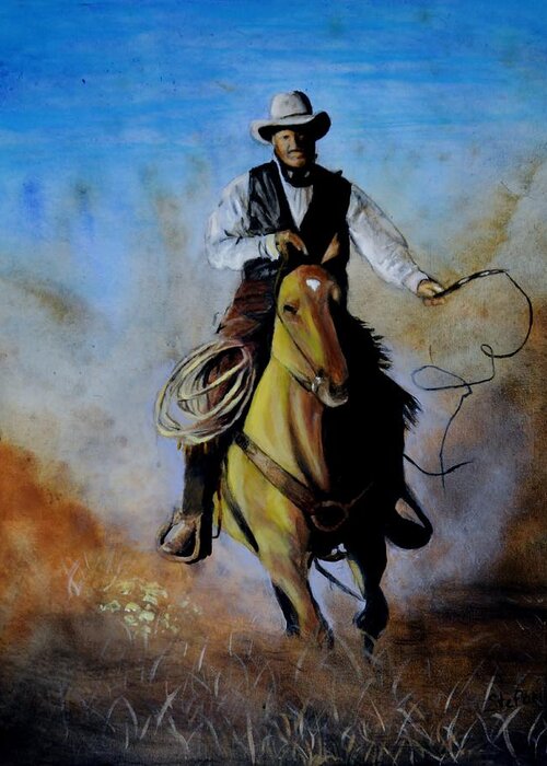 Cowboy Greeting Card featuring the painting Red Leg by Stefon Marc Brown