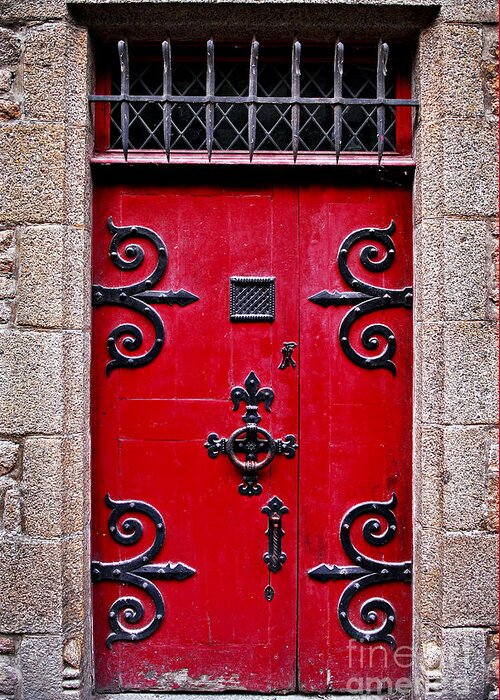 Mont Greeting Card featuring the photograph Red medieval door by Elena Elisseeva