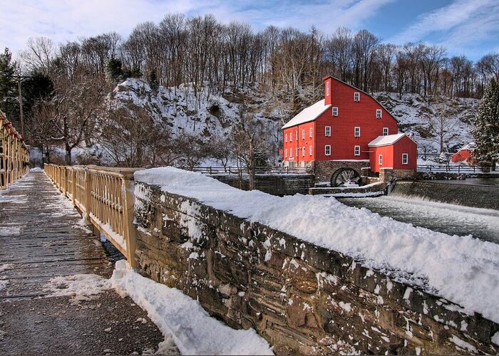 Red Mill Greeting Card featuring the photograph Red Mill Winter 2009 by Pat Abbott