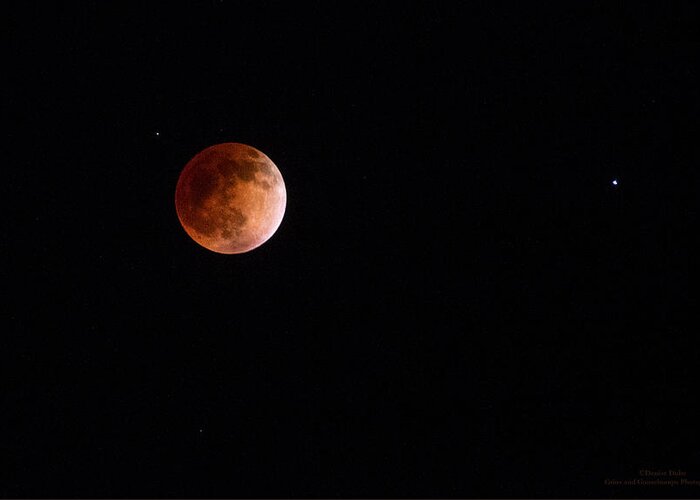 Red Moon Greeting Card featuring the photograph Red Moon and Spica By Denise Dube by Denise Dube