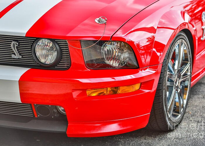 Car Greeting Card featuring the photograph Red Mustang Cobra by Mina Isaac