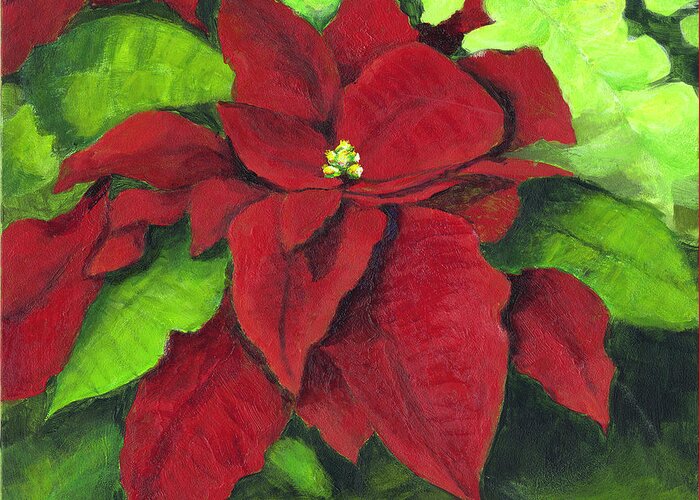 Christmas Flower Greeting Card featuring the painting Red Poinsettia by Donna Tucker