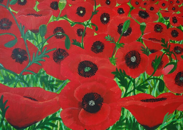 Red Poppies Greeting Card featuring the painting Red Poppies 1 by Karen Jane Jones