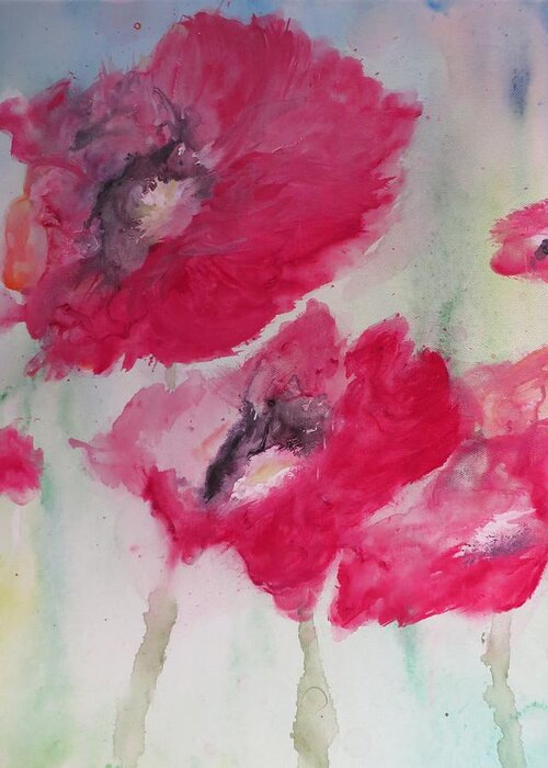 Red Greeting Card featuring the painting Red Poppies by Lynne McQueen