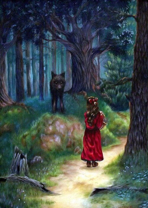 Red Riding Hood Greeting Card featuring the painting Red Riding Hood by Heather Calderon