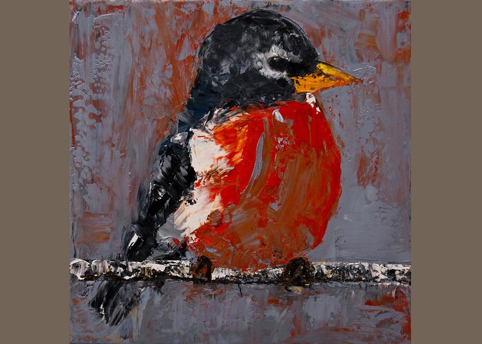 Red Robin Greeting Card featuring the painting Red Robin by Jani Freimann