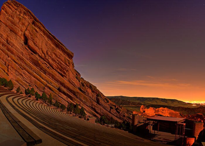 Night Greeting Card featuring the photograph Red Rocks Amphitheatre at Night by James O Thompson