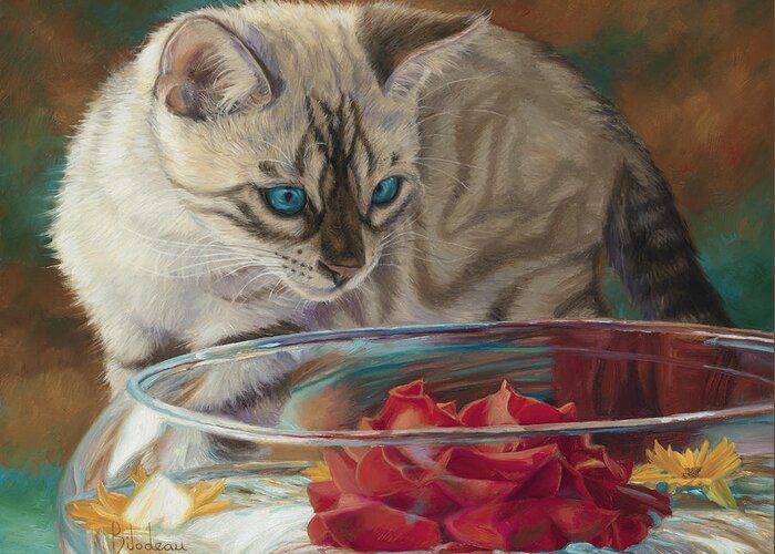 Cat Greeting Card featuring the painting Red Rose by Lucie Bilodeau