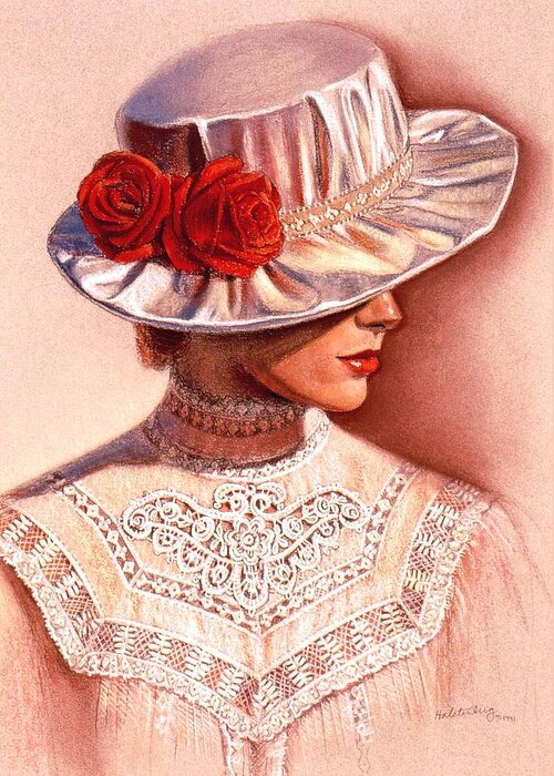 Victorian Lady Greeting Card featuring the painting Red Roses Satin Hat by Sue Halstenberg