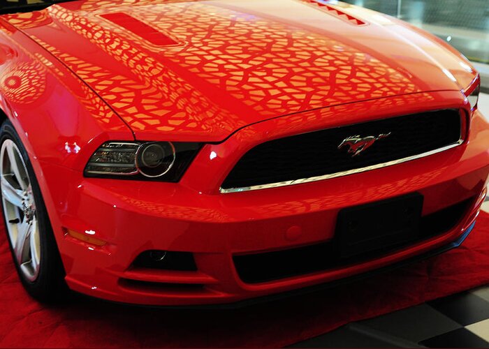 Ford Mustang Greeting Card featuring the photograph Red Savage Beauty. 7 Ford Mustang by Jenny Rainbow