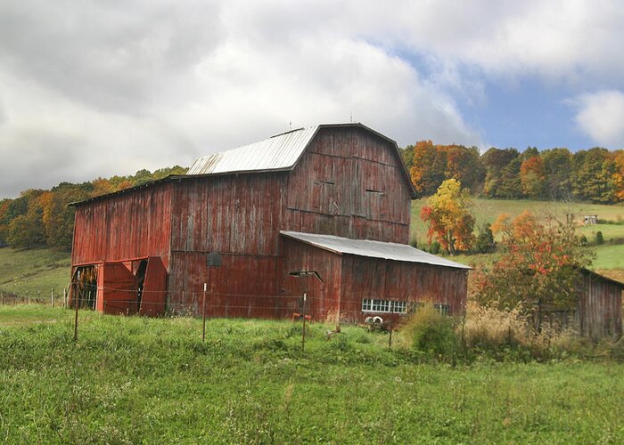 Red Greeting Card featuring the photograph Red Tobacco Drying Barn by Robert Camp