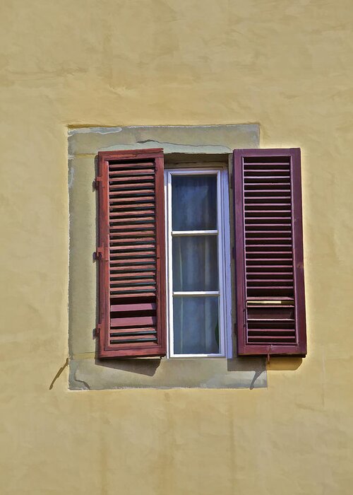 Architecture Greeting Card featuring the photograph Red Window Shutters of Florence by David Letts