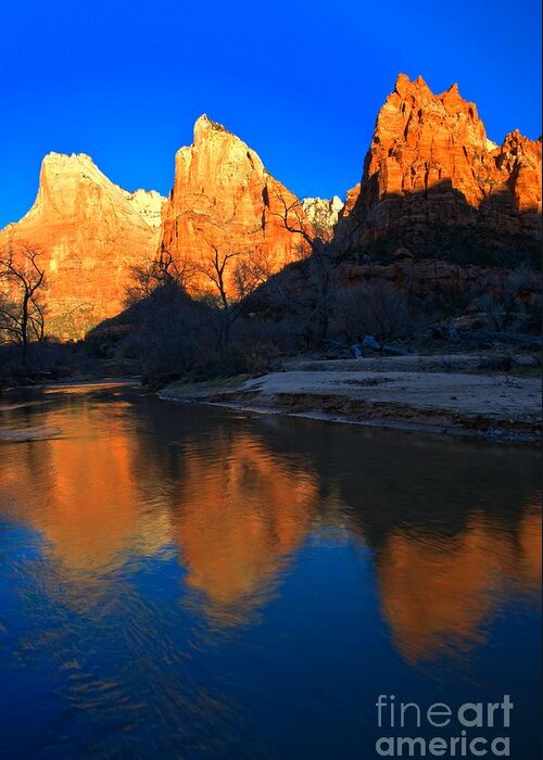 Court Of The Patriarchs Greeting Card featuring the photograph Reflections Of The Zion Patriarchs by Adam Jewell