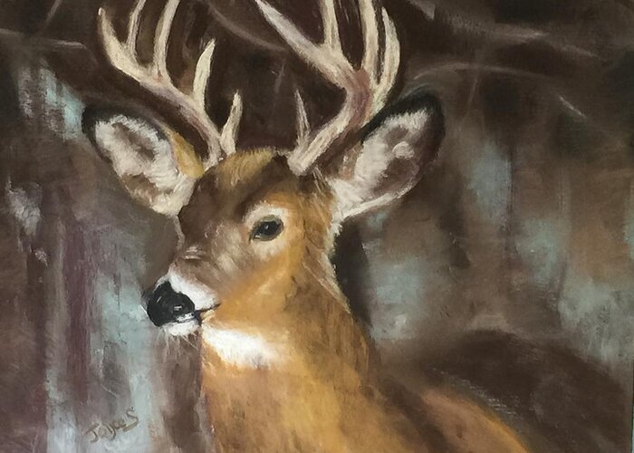 Deer Greeting Card featuring the painting Regal Buck by Joyce Spencer