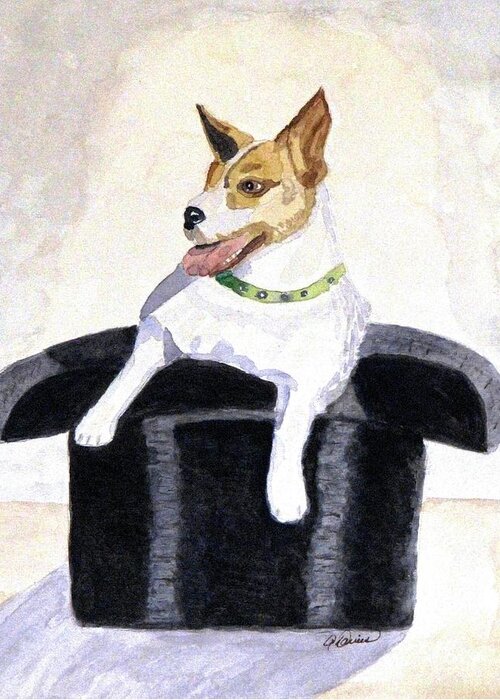 Jack Russell Greeting Card featuring the painting Reggie in a Top Hat by Angela Davies
