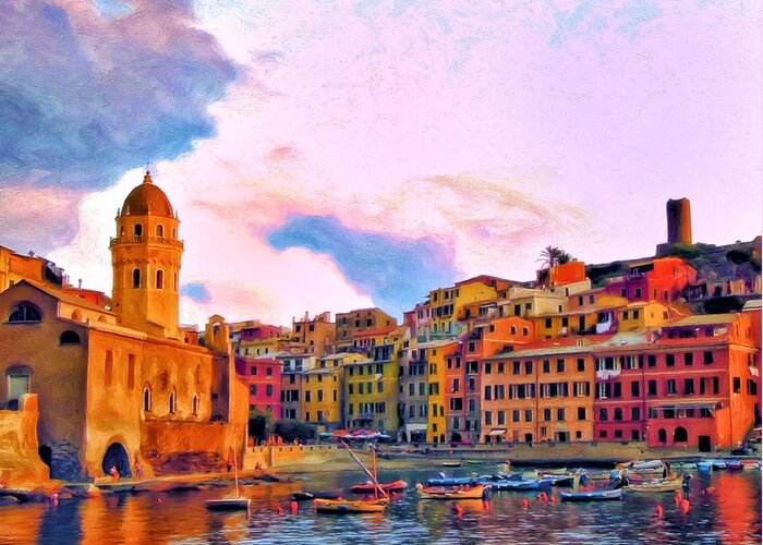Cinque Terre Greeting Card featuring the painting Relaxing Around Vernazza by Michael Pickett