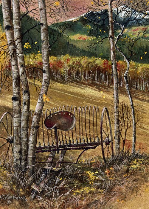 Farm Greeting Card featuring the painting Relic in the Aspen by Jill Westbrook