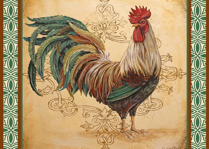 Acrylic Painting Greeting Card featuring the painting Renaissance Rooster-D-GREEN by Jean Plout