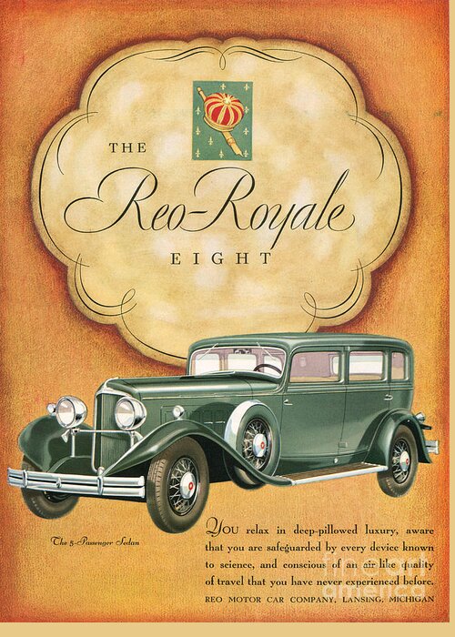 Adverts Greeting Card featuring the drawing Reo Royale 1931 1930s Usa Cc Cars by The Advertising Archives