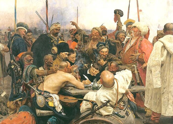 Reply Of The Cossacks Greeting Card featuring the painting Reply of the Cossacks by Ilya Repin