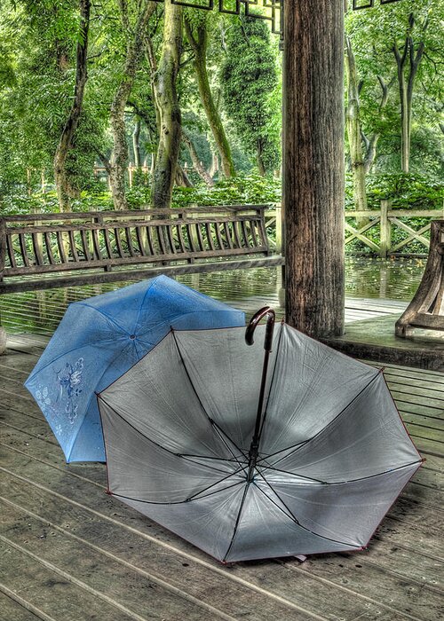 China Greeting Card featuring the photograph Respite from the Rain 1 Hangzhou China by Rob Huntley