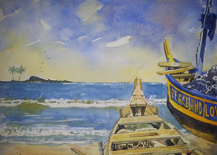 Seascape Greeting Card featuring the painting Rest by Peter Schaub - Nzoley