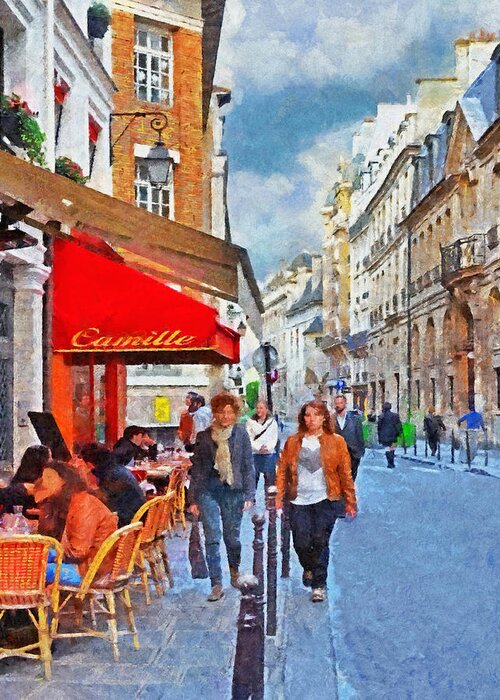 Restaurant Greeting Card featuring the digital art Restaurant Camille in the Marais District of Paris by Digital Photographic Arts