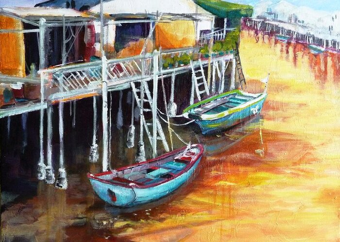Boats Greeting Card featuring the painting Resting moment by Betty M M Wong