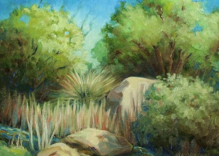 Landscape Greeting Card featuring the painting Resting Place by Peggy Wrobleski