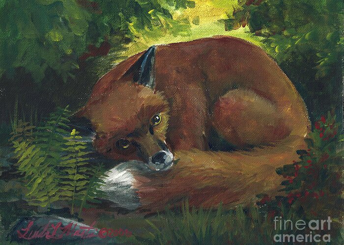 Red Fox Greeting Card featuring the painting Resting Red Fox by Linda L Martin