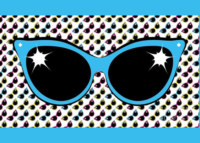 Sunglasses Greeting Card featuring the digital art Retro Blue Cat Sunglasses by MM Anderson