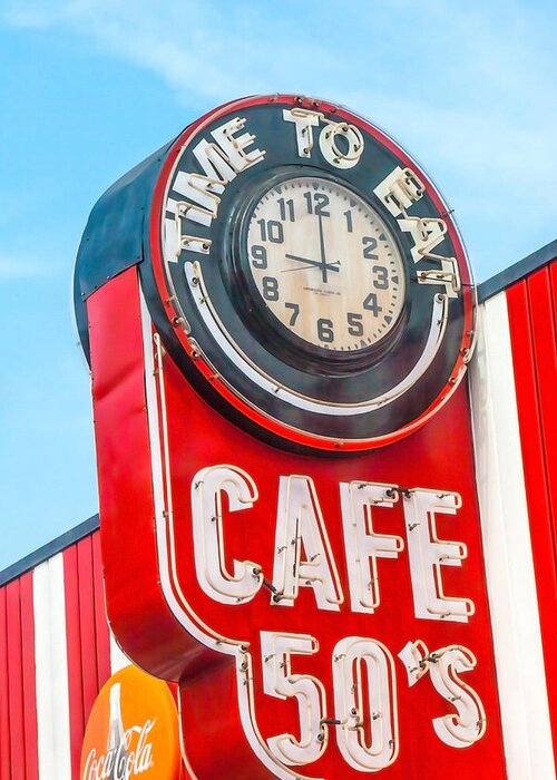 Diner Signs Greeting Card featuring the photograph Retro Cafe by Art Block Collections