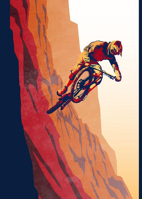 Retro Mountain Bike Greeting Card featuring the painting Retro cycling fine art poster Good to the Last Drop by Sassan Filsoof