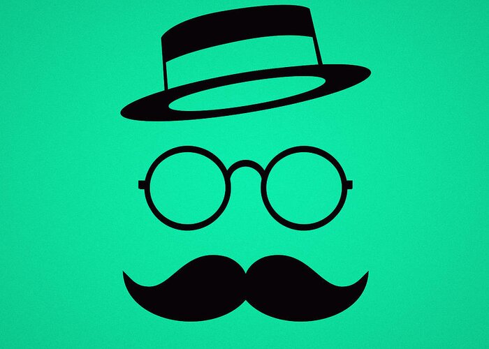 Retro Minimal Vintage Face With Moustache And Glasses Greeting Card for ...