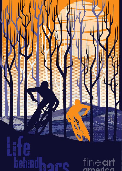 Mountain Bike Poster Greeting Card featuring the painting Retro Mountain Bike Poster Life Behind Bars by Sassan Filsoof