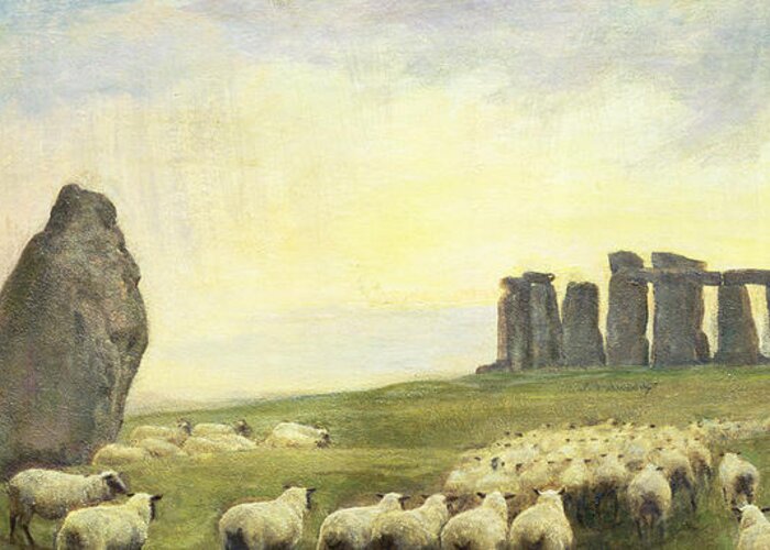 Sheep Greeting Card featuring the painting Returning Home   Stonehenge by Edgar Barclay