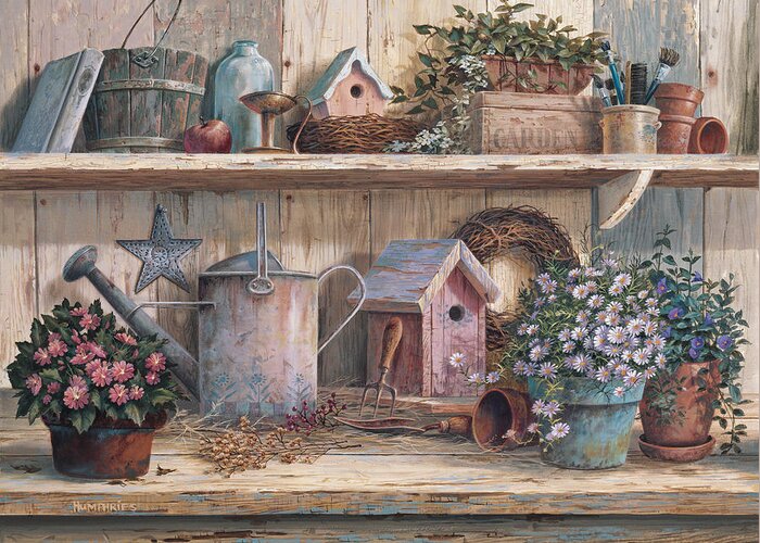 Garden Bench Greeting Card featuring the painting Rhapsody in Rose by Michael Humphries