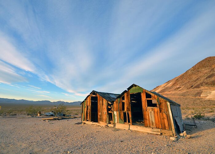 Rhyolite Greeting Card featuring the photograph Rhyolite Ghost Town in Death Valley by Dung Ma