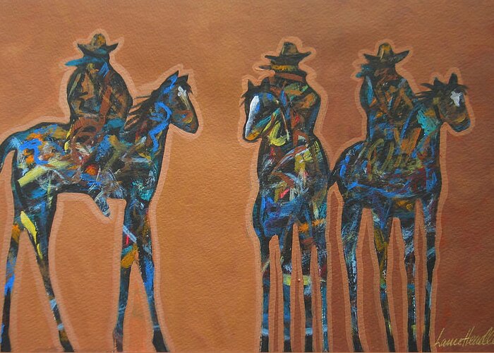 Abstract Greeting Card featuring the painting Riding Three by Lance Headlee