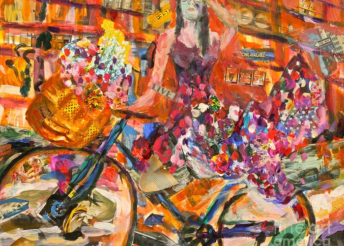 Bicycle Greeting Card featuring the mixed media Riding Through Life by Michael Cinnamond