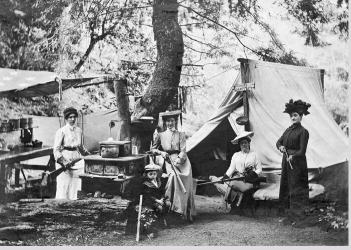 1890 Greeting Card featuring the photograph Rifle Women In Camp by Underwood Archives